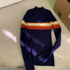 Blue striped mock neck sweater